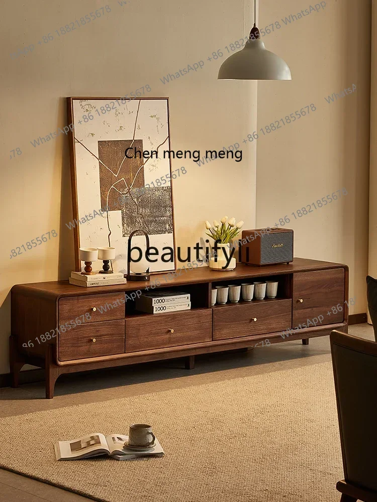 

D176 North American black walnut TV cabinet Nordic simple living room home locker with drawers