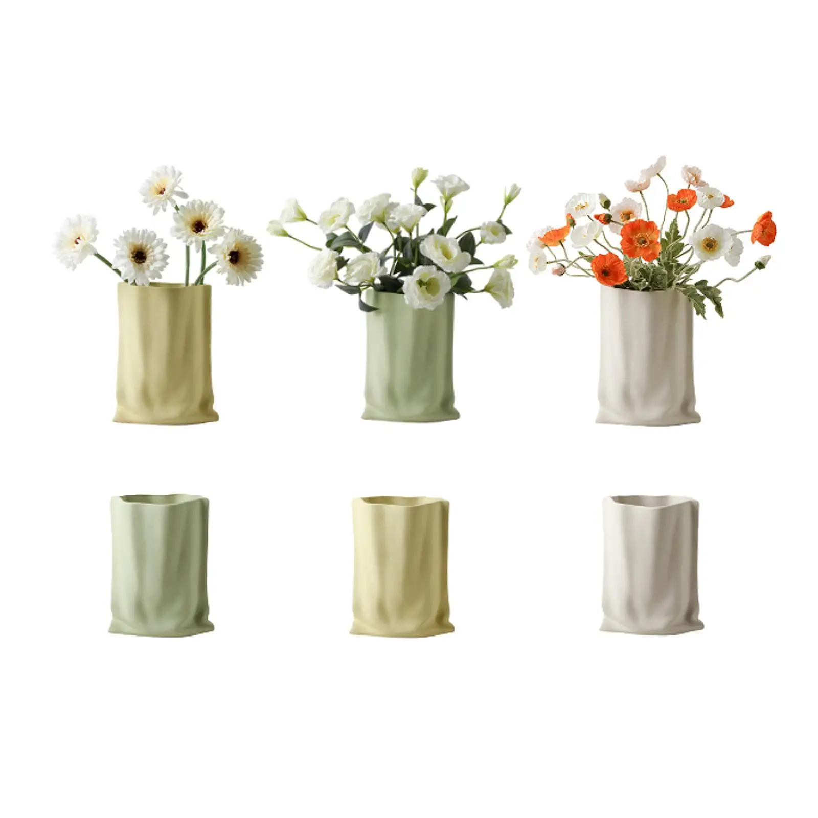 Pleated Paper Bag Ceramic Flower Vase Minimalist Decors Plant Pot Holder