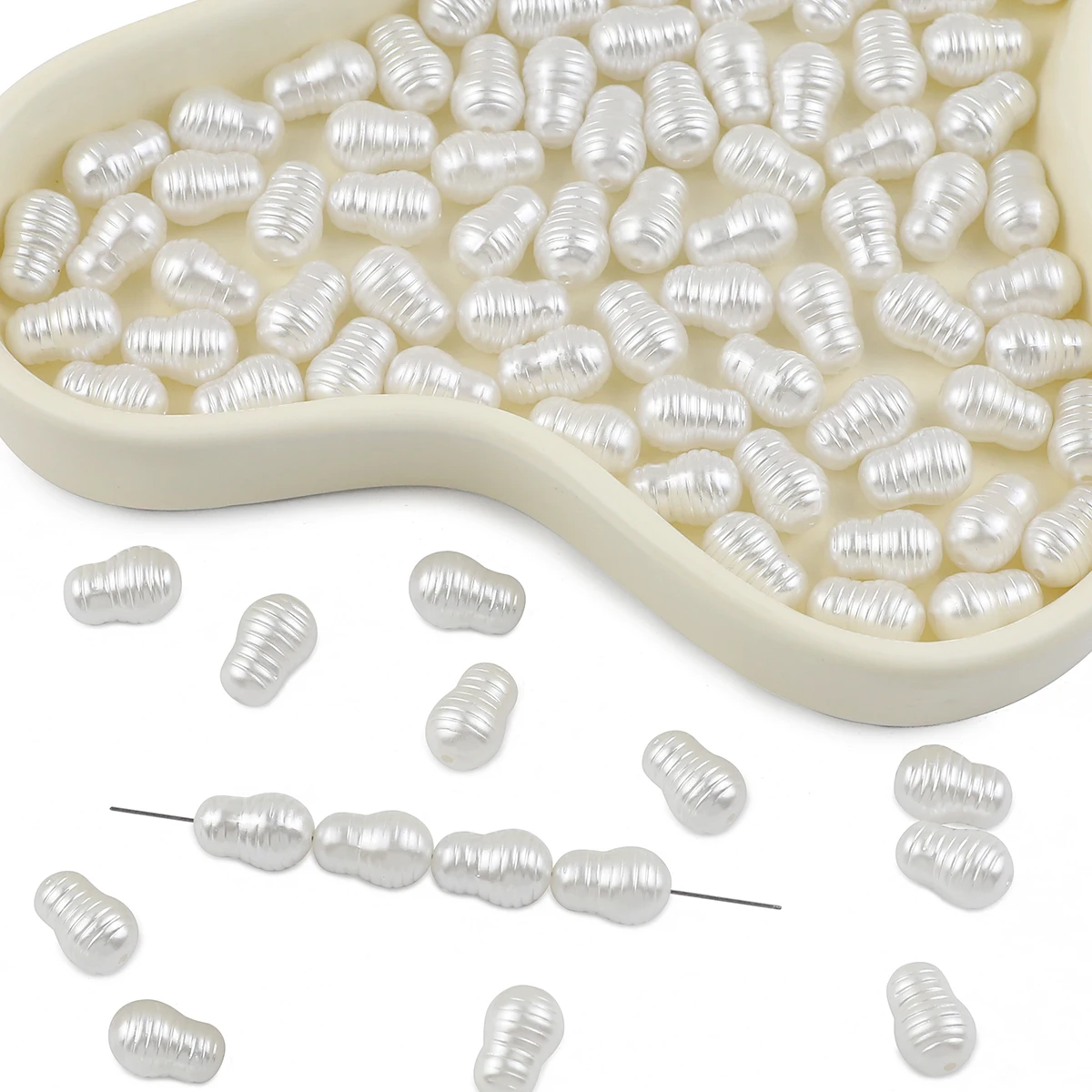 100pcs/lot 15*10mm White Irregular Loose Spacer Acrylic Rice Shape Beads For DIY Jewelry Making Bracelets Necklaces Accessories