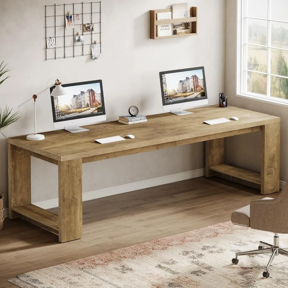 

Two Person Desk, 86.6 Inches Extra Long Desk, Double Computer Writing Table, All Wood Large Desks Workstation for Home Office,