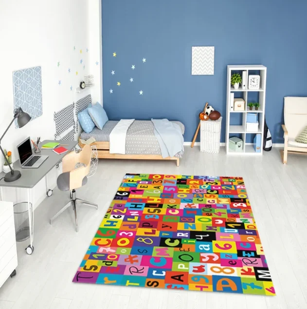 Teacher Classroom Rug Kids Shapes Numbers ABC Playroom Area Rug Toddler Educational Carpet Learning Play Mat Boy Girl Bedroom