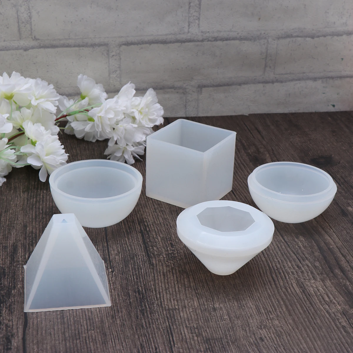 

4Pcs White Food Grade Silicone Crystal Epoxy Mold Baking Soap Cake Molds Flexible Easy Clean DIY Cupcake Chocolate Fondant