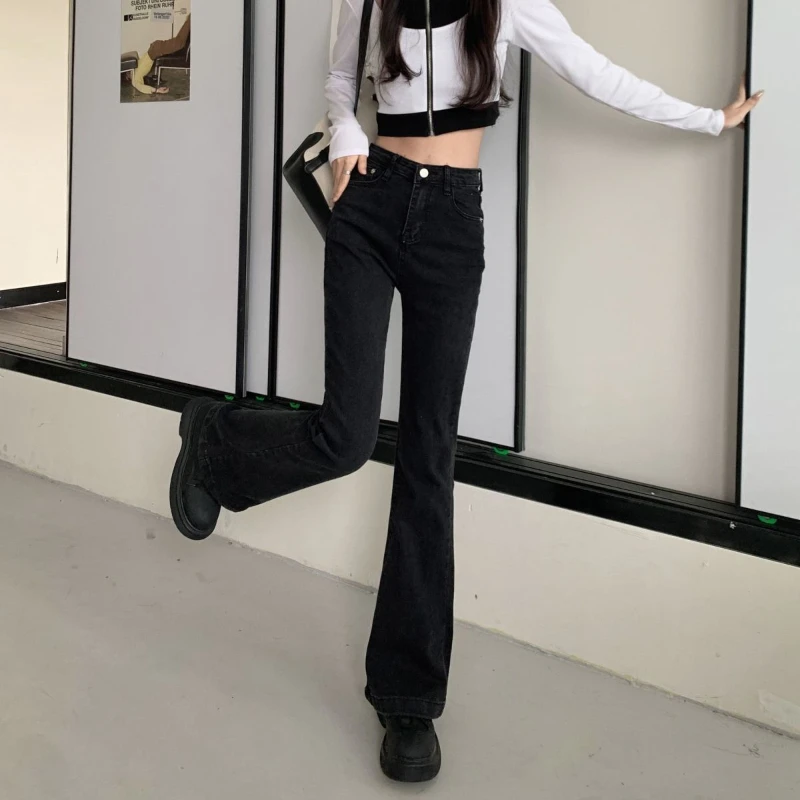 Flare Jeans Women Black High Waist Basic All-match Simple Casual Korean Fashion Streetwear Spring Autumn Trousers Vintage Y2k