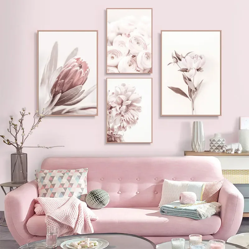 Pink Rose Flower Poster Floral Botanical Canvas Painting Posters and Prints Wall Art Picture for Living Room Decoration