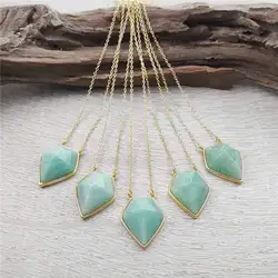 FUWO Wholesale Natural Amazonite Neckace,Faceted Pendulum Green Stone Shield Jewelry Pendant For Women NC237 5 Pieces/Lot