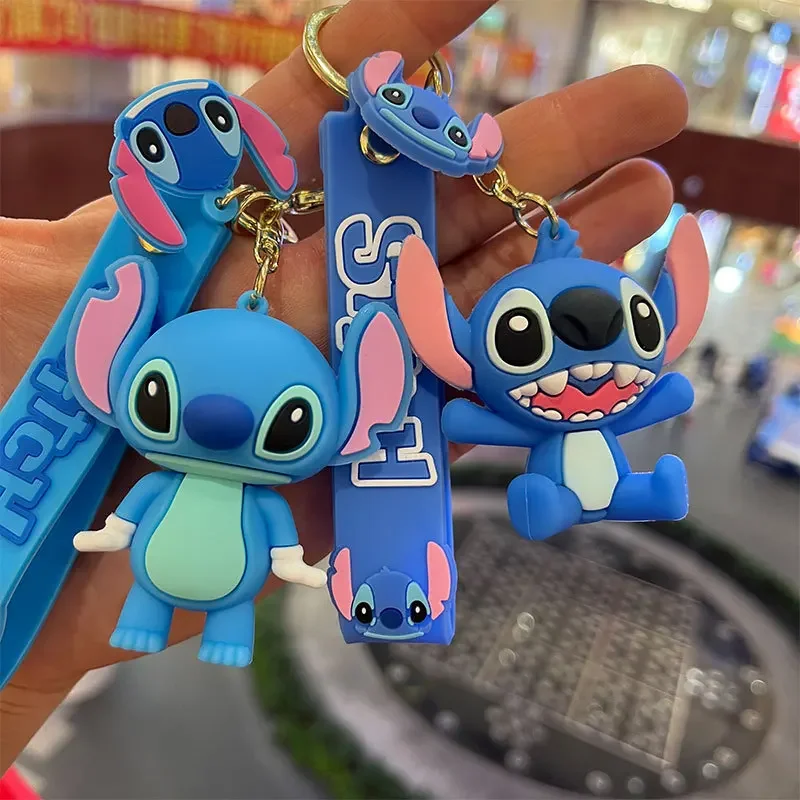 Disney Cartoon Cute Lilo & Stitch portachiavi con ciondolo in Silicone per donna uomo Fans Kawaii Scrump Angel portachiavi per zaino chiavi per auto