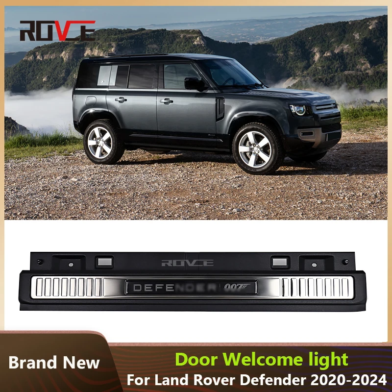 ROVCE LED Door Sill Scuff Plate Welcome Door Protector Sill Pedal For Land Rover Defender 2020-2024 Car Styling Accessories