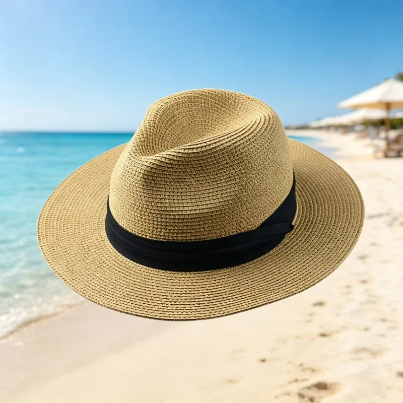Wide Brim Straw Panama Sun Hat for Men & Women, Foldable Travel Hat for Beach Gardening Boating Summer Holiday