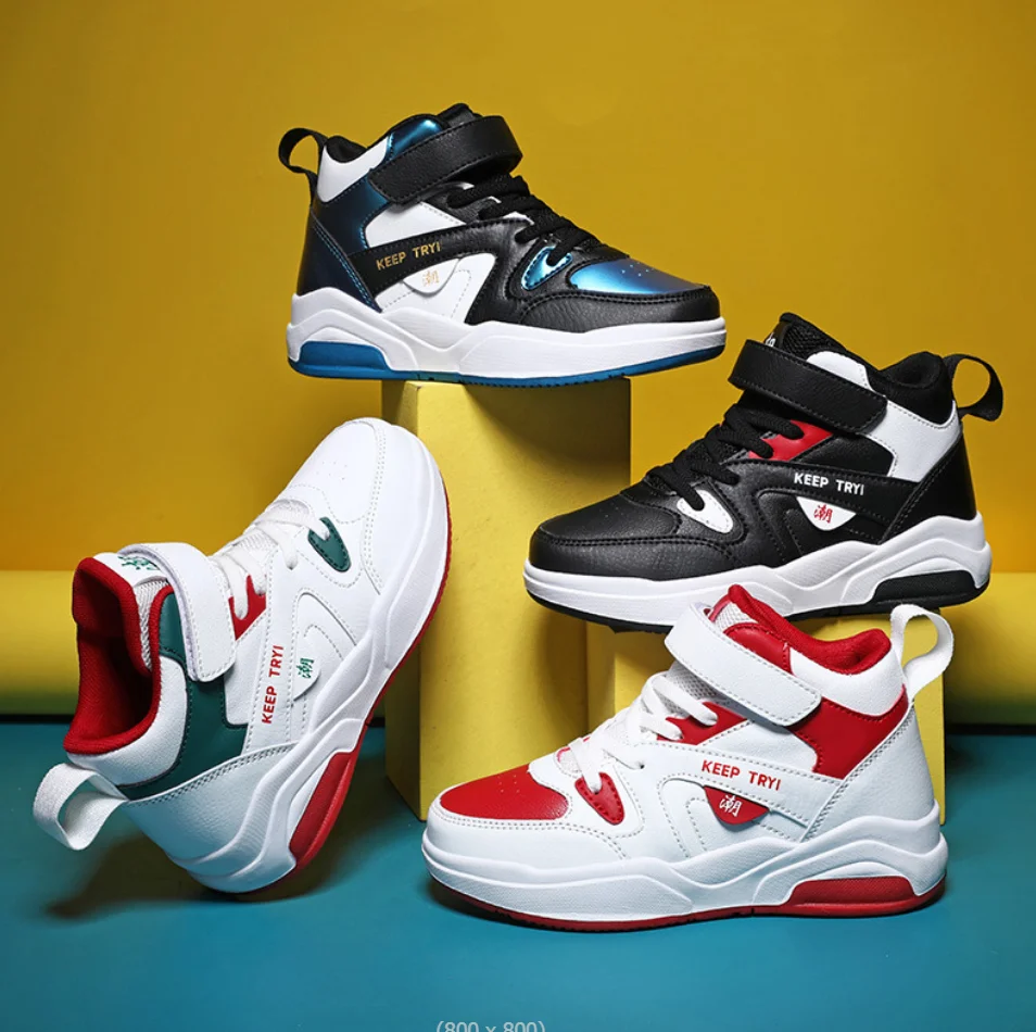 أزياء أطفال أحذية الأولاد أحذية رياضية جلدية الخريف سكيت عالية أعلى حذاء رياضة كاجوال مدرسة كرة السلة أحذية رياضية لصبي #2