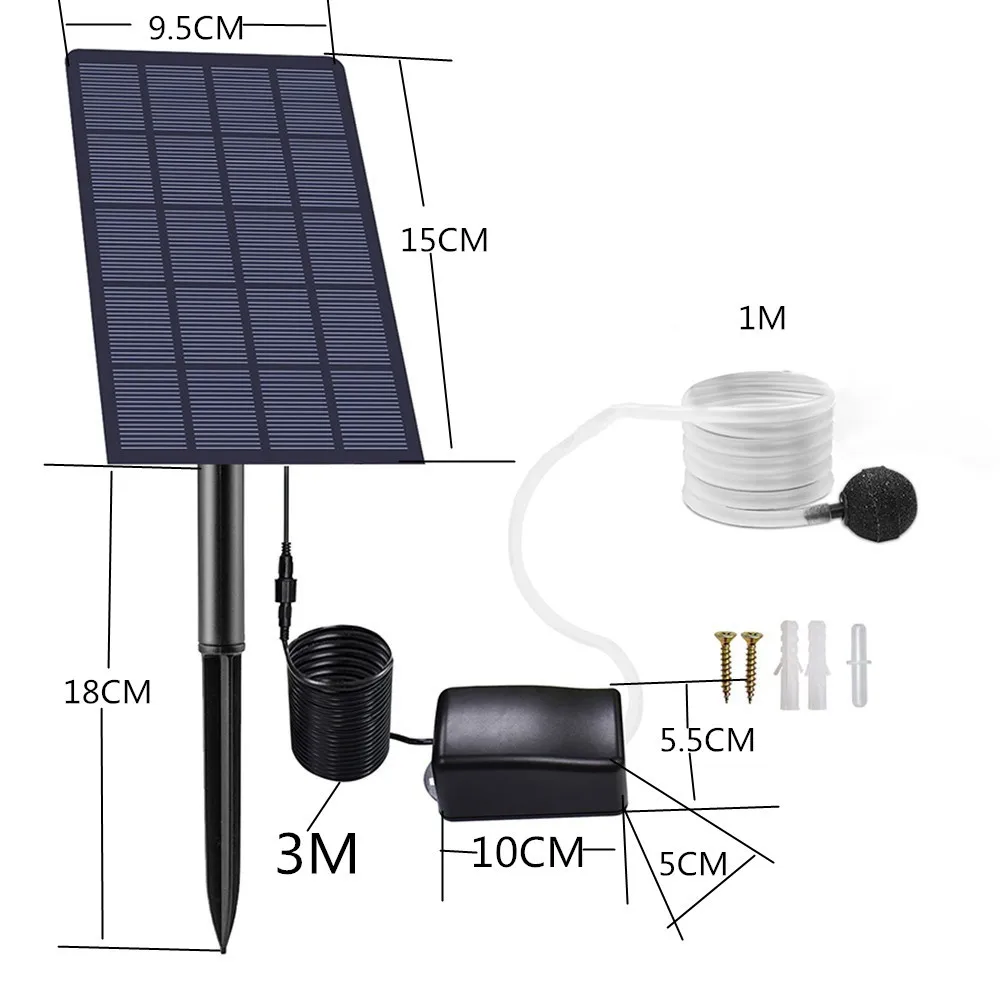 Panel słoneczny pompa wody Solar 6V 2W zasilany tlenowodorem 0,8 l/min pompa tlenu powietrza Aerator bez baterii do dekoracja krajobrazowa