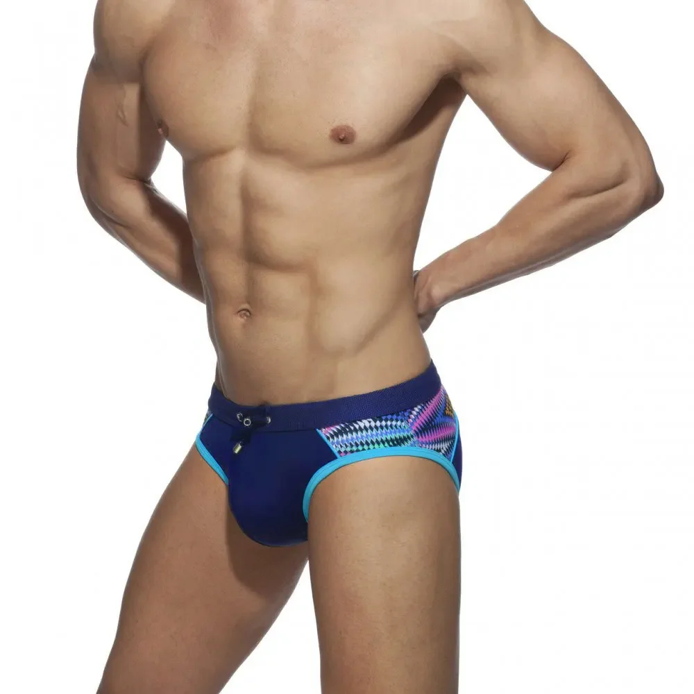 Men's Swimming Brief Trunks Bikini Splice Swimwear Underwear Drawstring Summer Beach Board Shorts Elastic Swimsuit Surfing