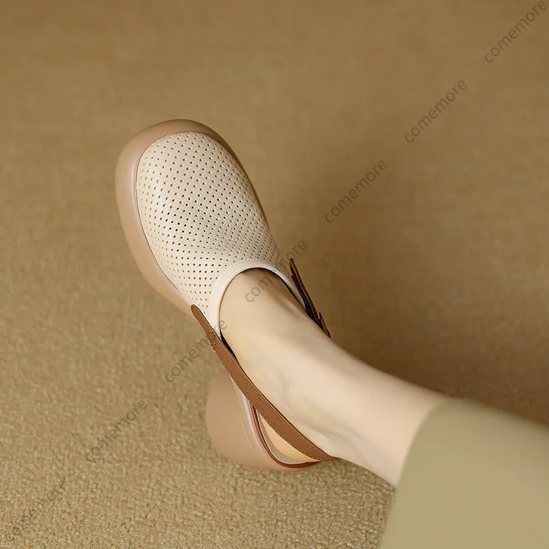 صنادل نسائية مفرغة قابلة للتنفس من Comemore أحذية Sandales بكعب عالٍ سميك مدببة للنساء أحذية Sandalias الصيفية #3