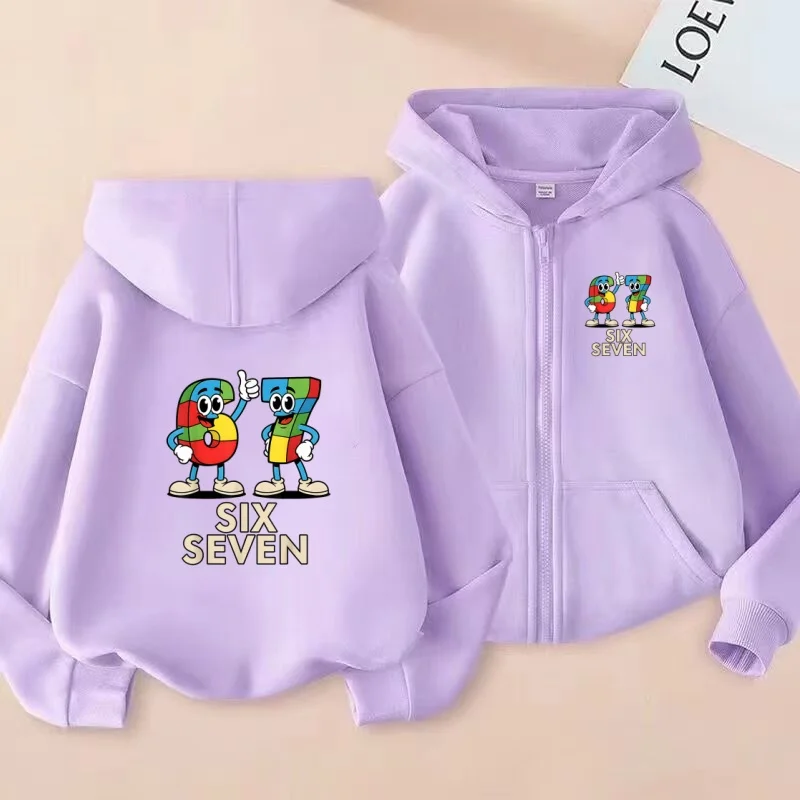 Dessin animé pour enfants 67 Six sept imprimer vêtements charmants Style fermeture éclair sweat à capuche à manches longues filles garçon 3-12 ans loisirs sweat manteau