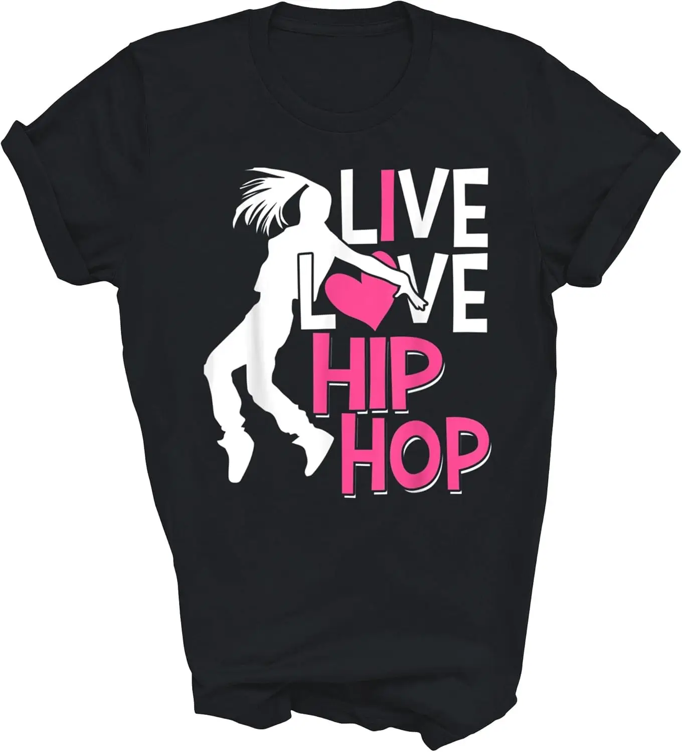 MPSstudio I Love Hip Hop Dance Pink Heart Hip Hop Dancer Dancing Gift Unisex Shirt Women Men T-Shirt (Black;2XL)