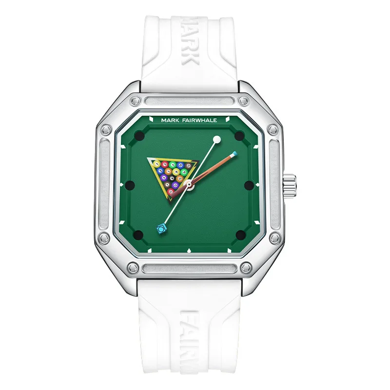 Square Billiards Dial Rubber Strap Watch for Men with Luminous Ultra Thin Quartz Pin Buckle Wristwatch