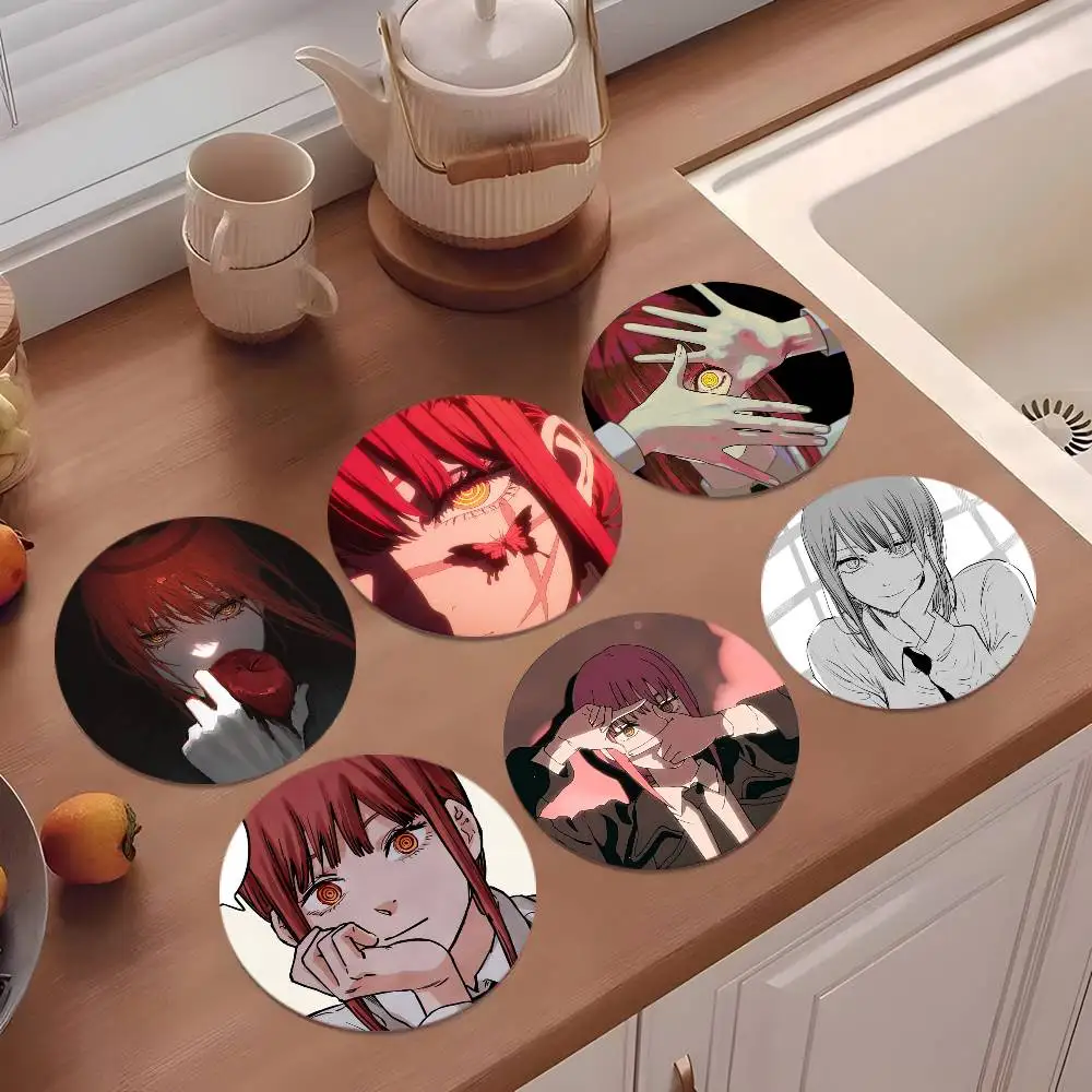 Makima Anime Character Coasters 10cm Round Wooden Suitable F