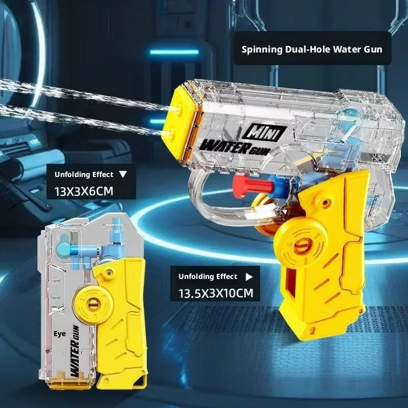 Foldable Water Gun, Dual Hole Press Water Toy, Transparent Handgun for Boys and Girls, Fun Splash Play Gift