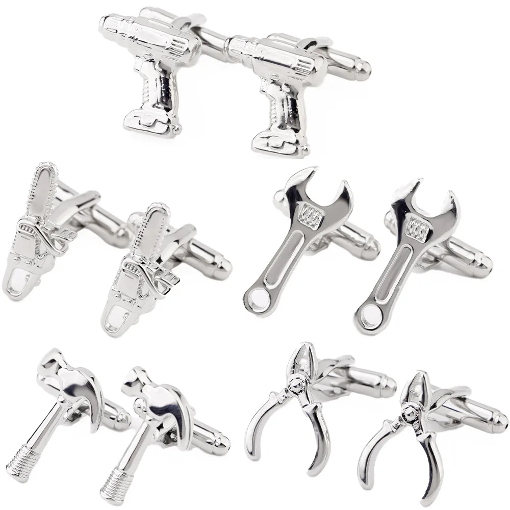 Creative Hardware Tool Shape Cufflinks Wrench Hammer Plier Chainsaw Men Silver Shirt Cuff Buttons Novelty Business Suit Gift