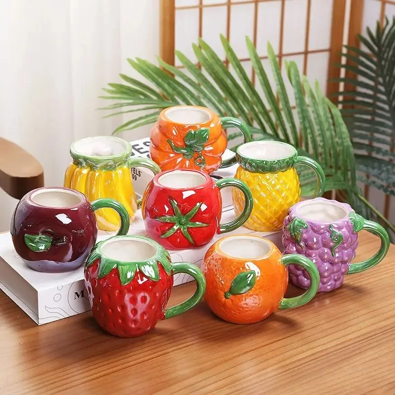 

Creative Ceramic Strawberry Pumpkin Pineapple Coffee Cup Kids Fruit Mug Home Office Breakfast Milk Drink Mug Birthday Gift New