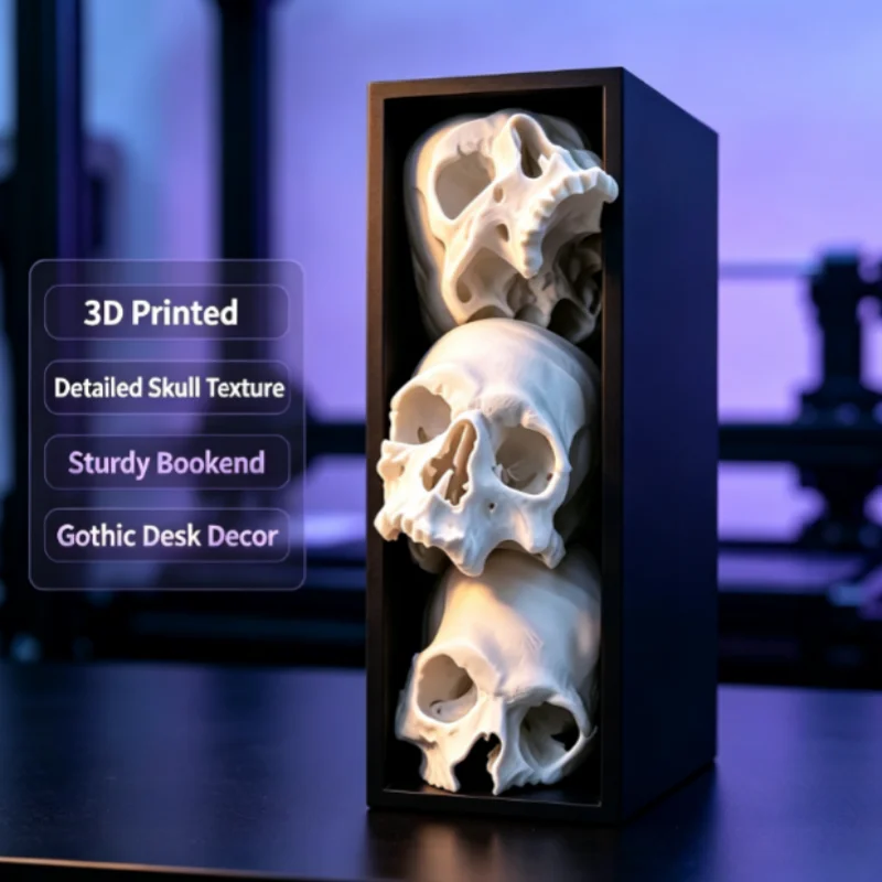 3D Printed Pile of Skulls Bookend Use Between Books or on a Bookshelf End or Book Nook Spooky Halloween Desk Ornament Home Decor