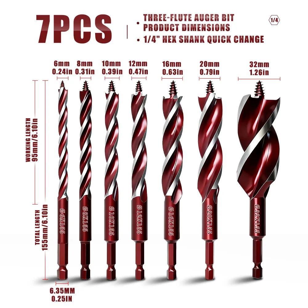 155mm 230mm Long Reach Auger Bit for For wood Drilling Featuring Self Tapping Tip and Hex Shank Mounting Compatibility