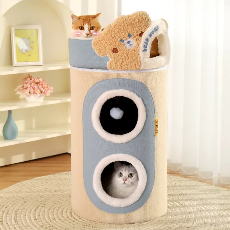 

Multi-Level Cat Tree, Cozy Cat Cave with Scratching Post & Winter House, Plush Warm Condo for Indoor Cats, Durable Pet Furniture