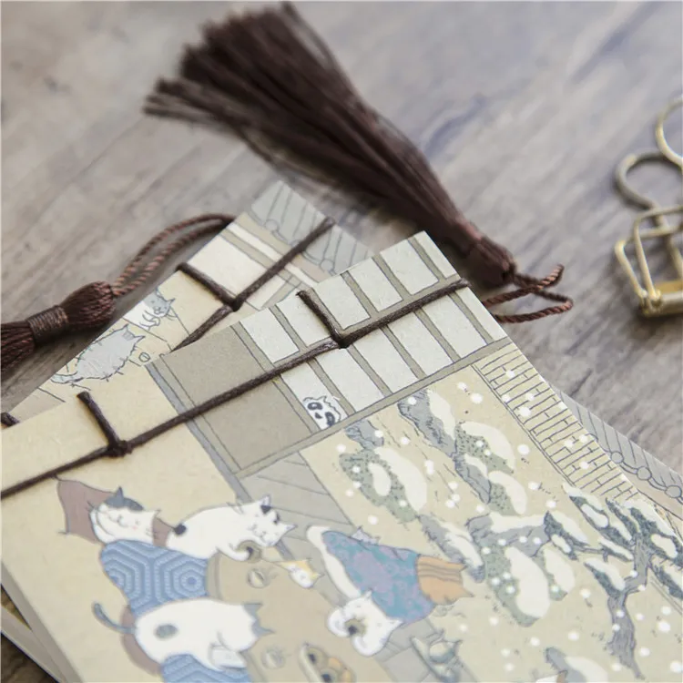 Cat's party retro diary notepad thread-bound book fringed Chinese style handbook small fresh notebook spot