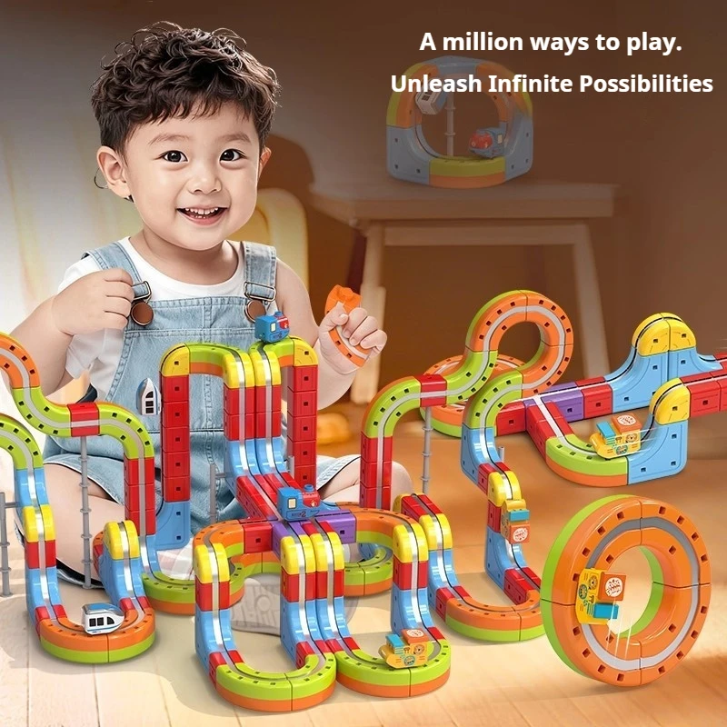 Popularne magnetyczne klocki konstrukcyjne, kolejka, magiczne, uniwersalne klocki, zabawki do samodzielnego montażu dla dzieci, niespodzianki, prezenty urodzinowe dla dzieci.