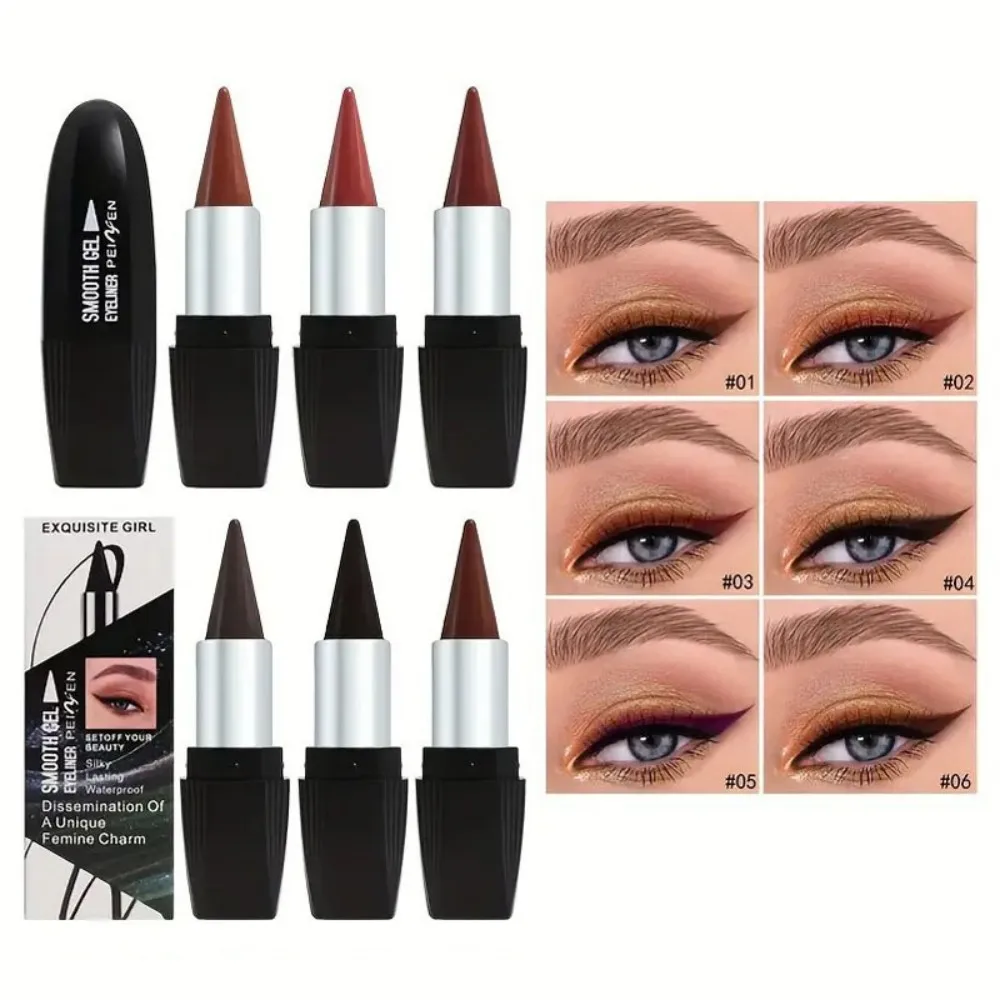 6色の防水アイライナーペン、長持ちする滑りにくいアイライナーペン、成熟した女性に適しており、毎日のメイクやパーティーのメイクに適しています。