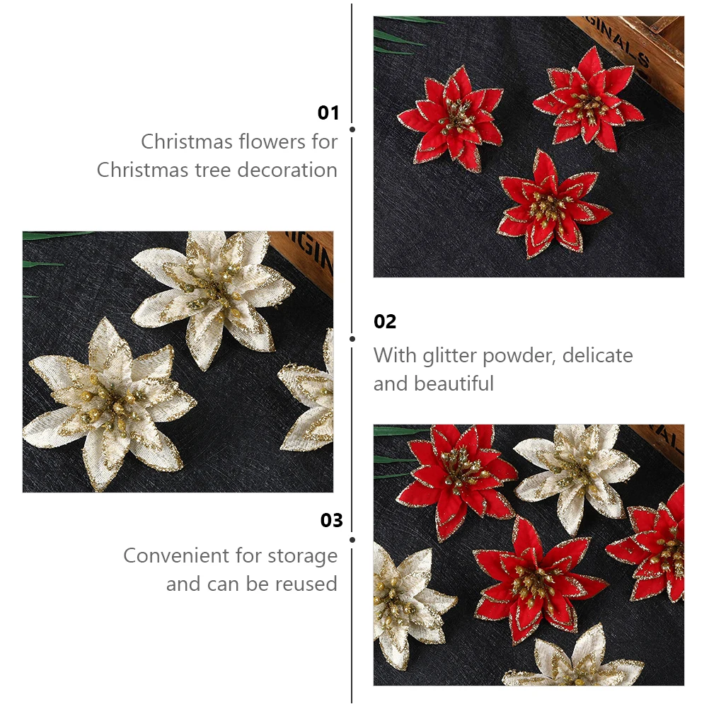 

Christmas Wreath Flowers DIY Decor Silk Artificial Adornment Accessories Glitter Crafts Decorations