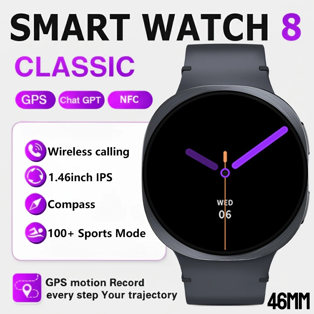 

New Smart Watch 8 1.46" GPS Track NFC SOS Bluetooth Call Chat-GPT AI Fitness Sport Tracker Heart Rate Women’s Health Smartwatch