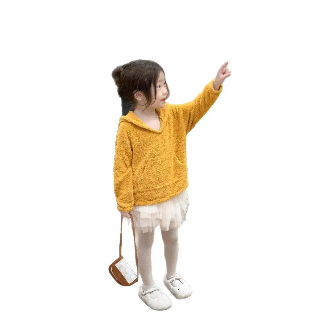 Sweater 2026 Girls Autumn Casual Soft Sticky Yellow Hoodie Fashion and Versatile Comfortable and Soft Simple Daily Routine