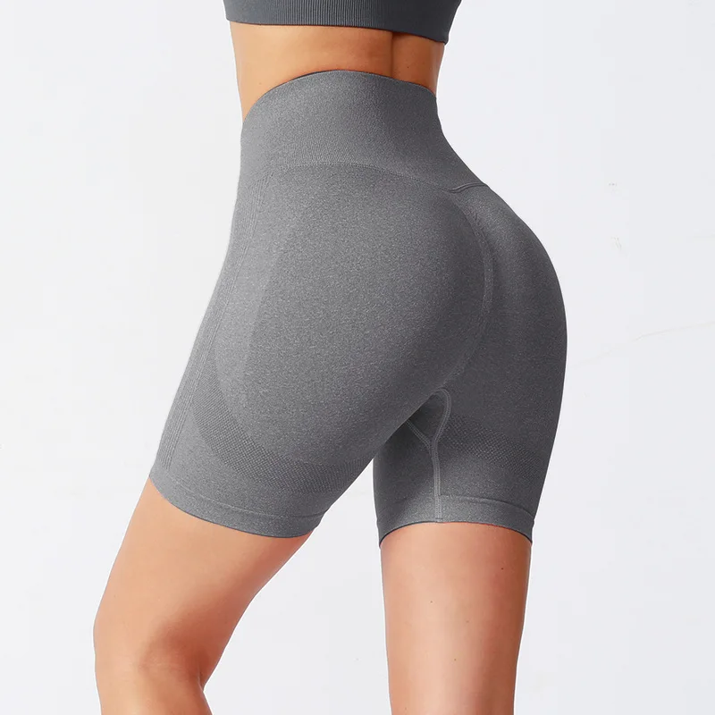 Women'S Seamless Knitted Solid Color Buttocks Shorts Breathable High Elastic Sports Running Yoga Pants Sexy Legging Shorts Cheap