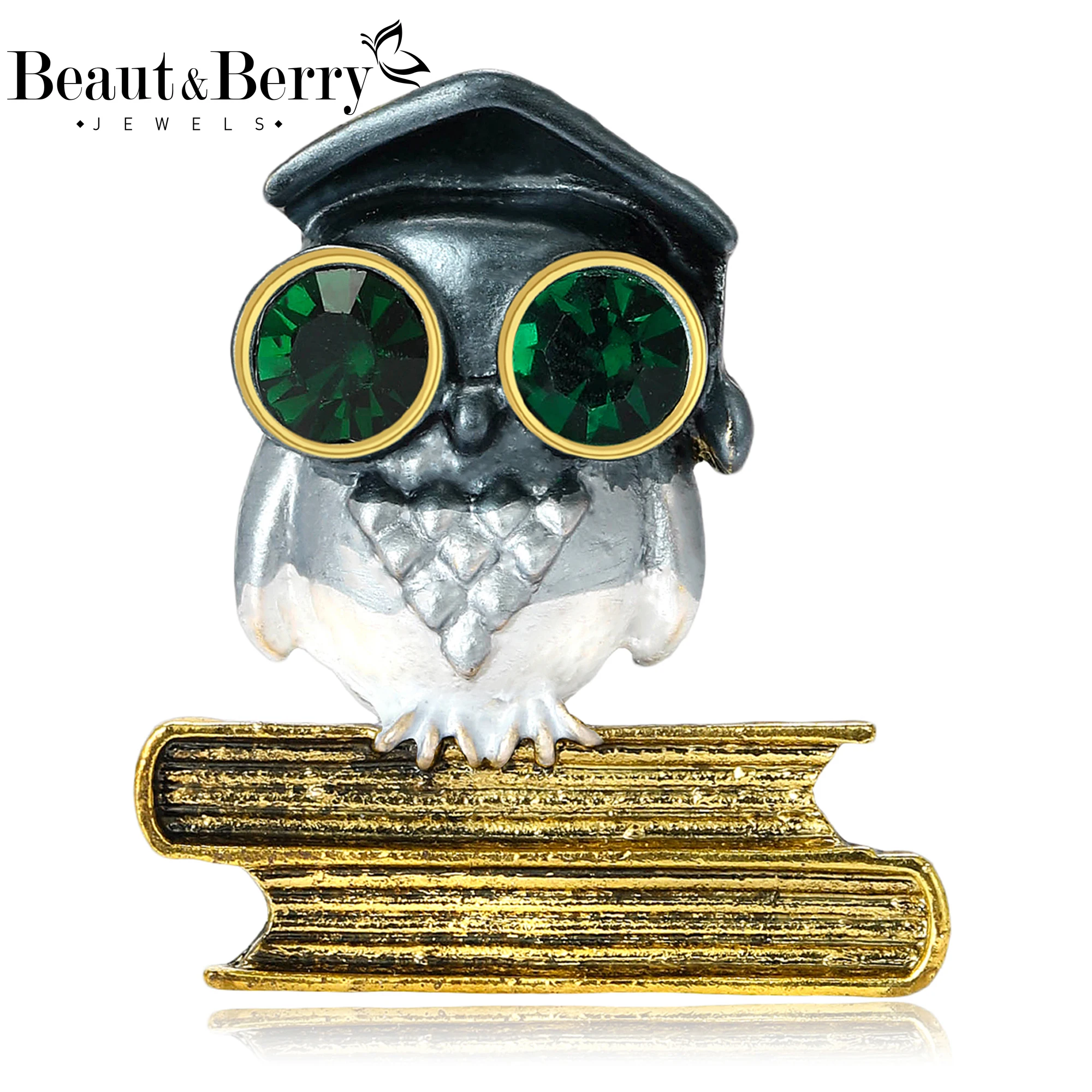 Beaut&Berry Luxury Enamel Owl Brooches for Women Rhinestone Animal Pins Friends Party Gifts Banquet Jewellery Accessories