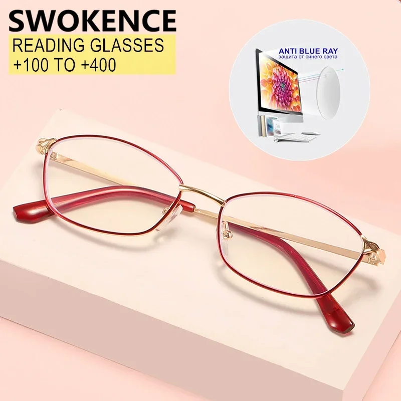 Women Blue Light Proof Reading Glasses Prescription +100 to +400 Upscale Anti-radiation Hyperopia Presbyopic Spectacles R510