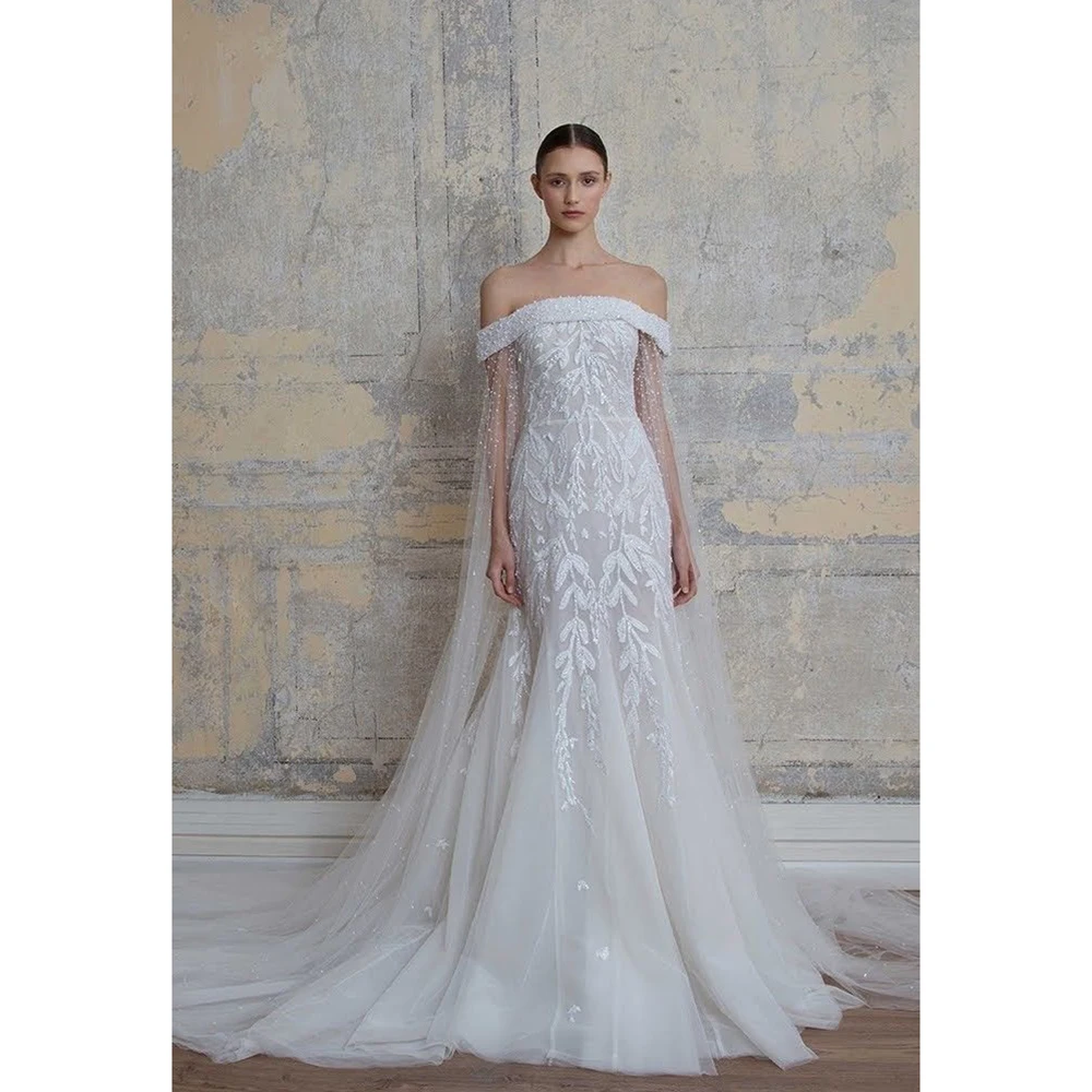 

Изысканное свадебное платье-русалка с открытыми плечами, кружевными аппликациями и съемным шлейфом — роскошное свадебное платье для женщин