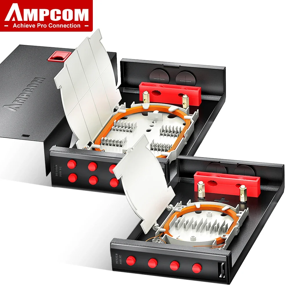 

AMPCOM FC Screwless Embedded Wall-Mounted Fiber Optic Termination Box with Couplers and Pigtails, Multimode/Singlemode,4/8 Ports