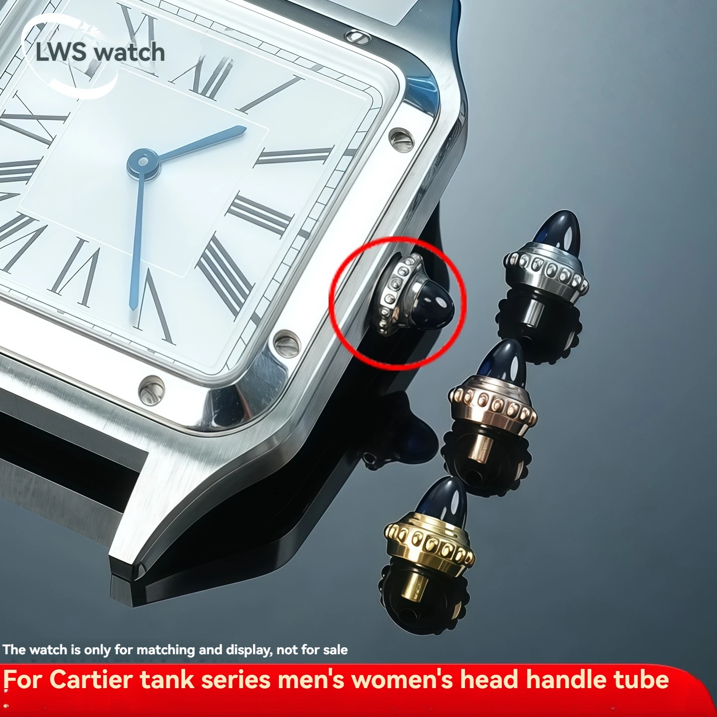 For Cartier Dumont Tank Head Crown Adjustment Timetable Crystal Head Silver Rose Gold Watch Crown Large/Medium/Small Size