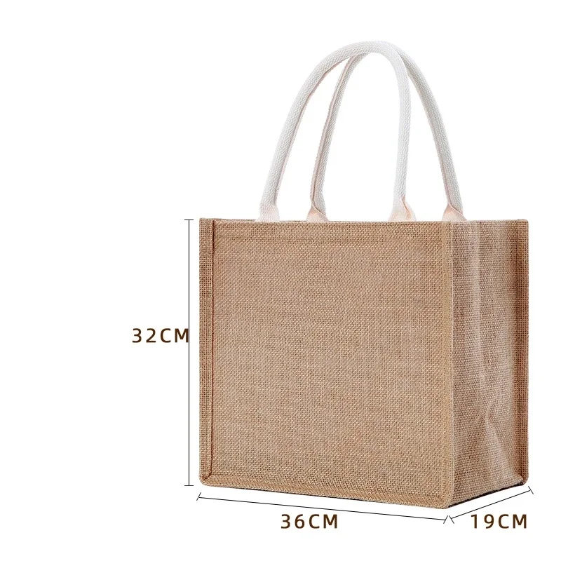 Waterproof Burlap Jute Shopping Handbag Loop DIY Linen Hand Drawn Cotton Sacks Reusable Tote Grocery Bags for Women Girls