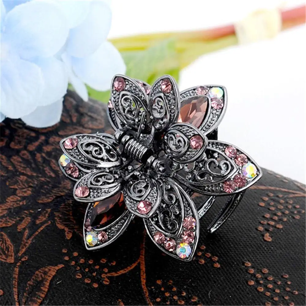 Women Gorgeous Rhinestones Small Flower Hair Claw Clips Metal Crystals Hairpins Hair Accessories for Girl Headdress Ornament