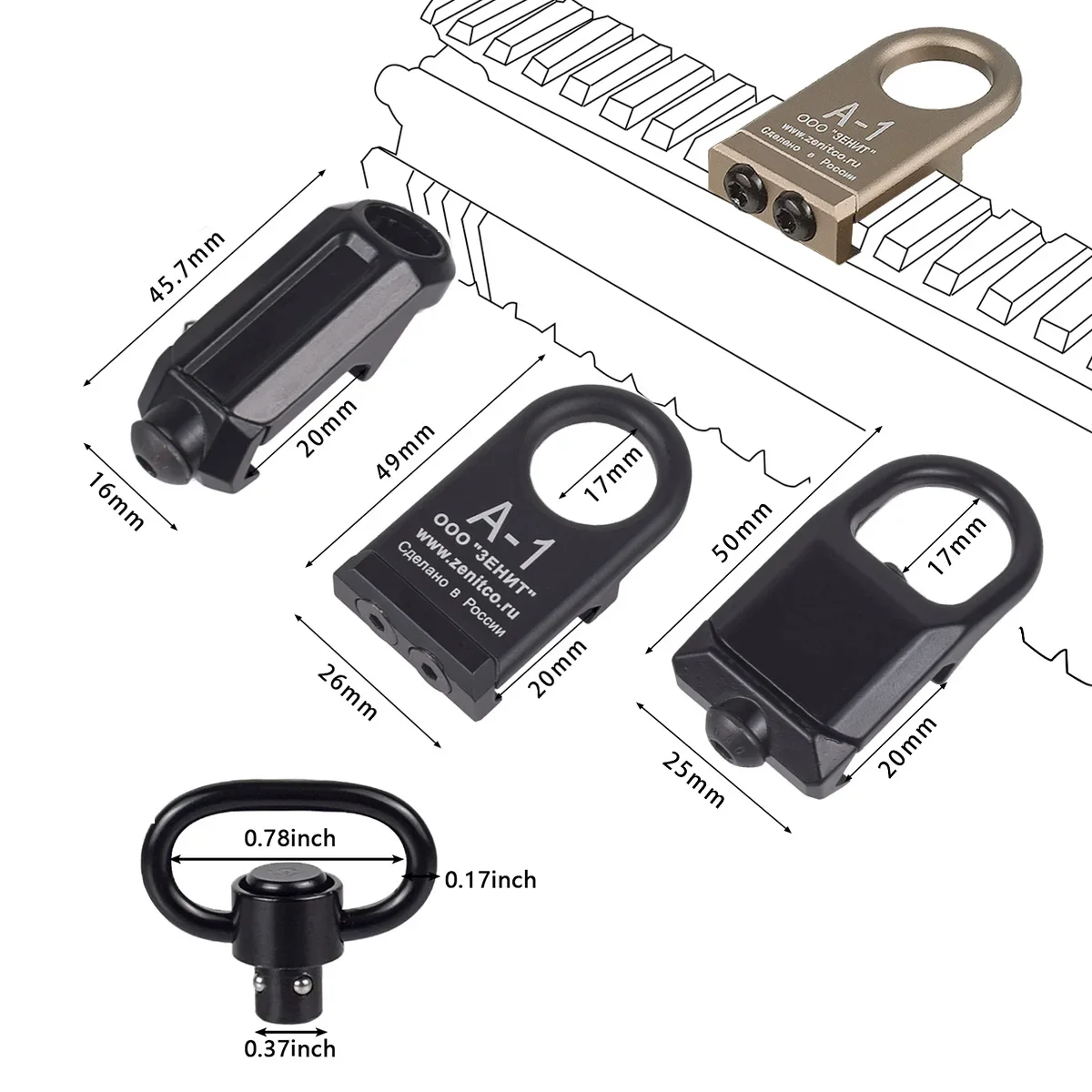 

Tactical Airsoft Zenitco A-1 QD Sling Mount Base Strap Buckle 20mm Rail Toy Accessories Rail Mount Sling Adapter Loop