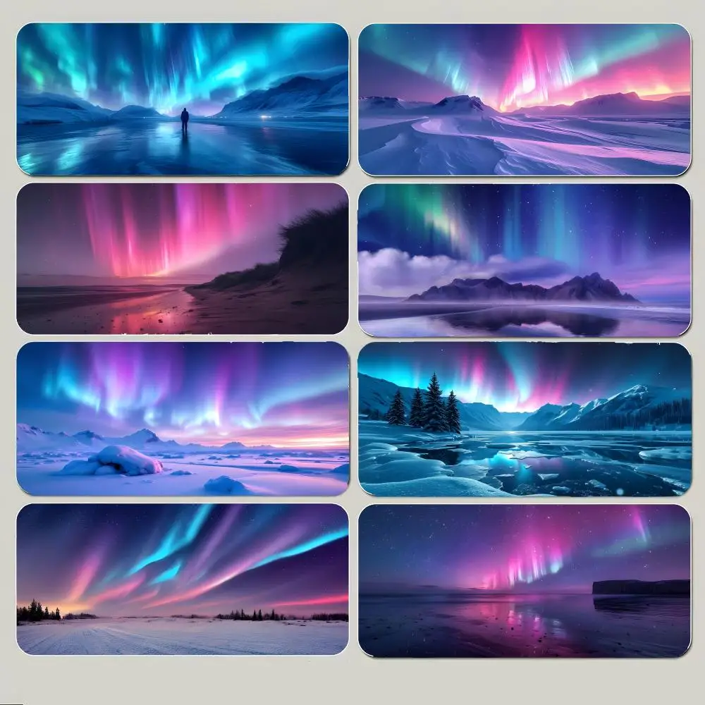 Tapis de souris Ethereal Mesmerizing Aurora Borealis, grand tapis de souris de jeu avec bord cousu épais, tapis de bureau antidérapant
