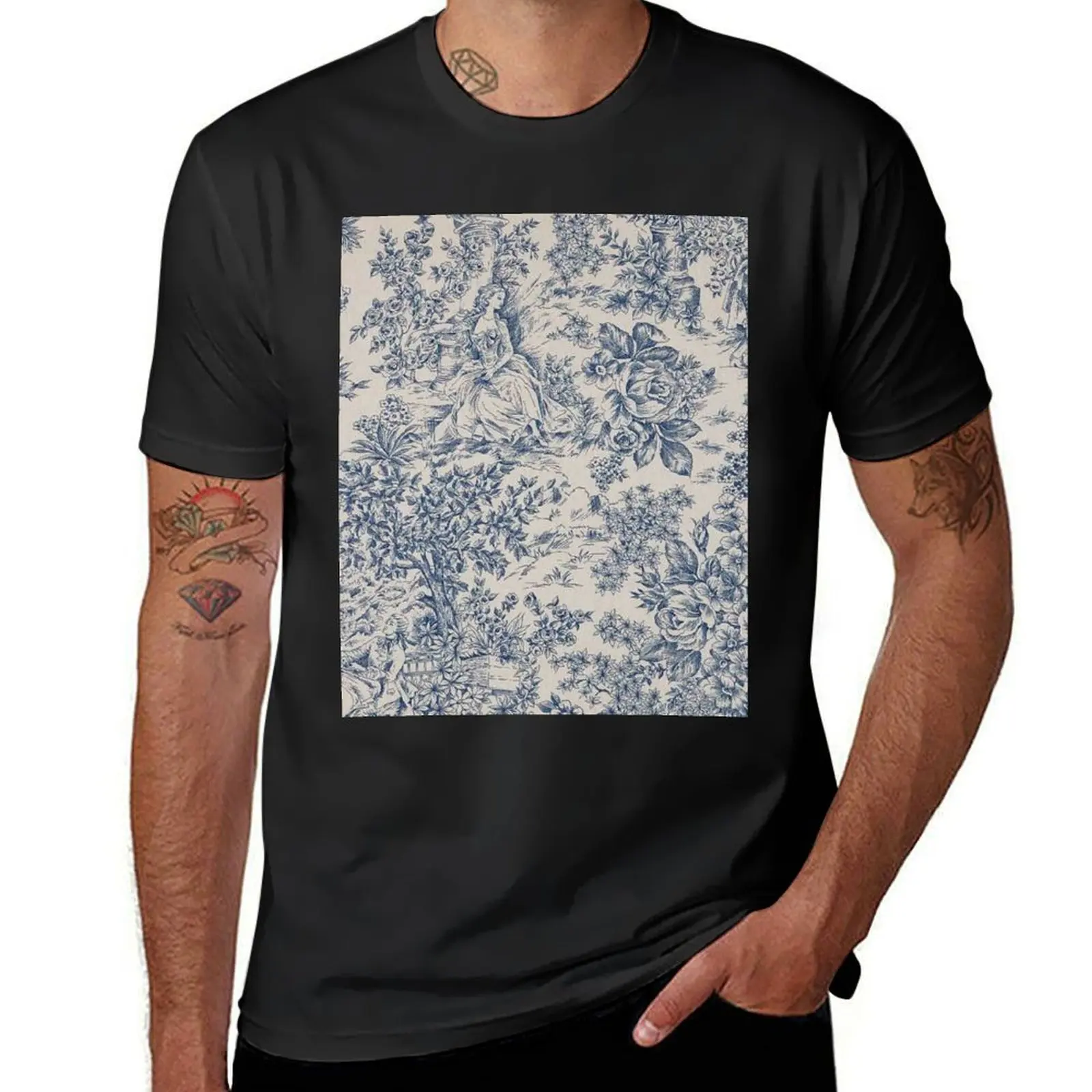 Blue Toile de Jouy T-Shirt heavyweights oversized blacks mens graphic t-shirts pack