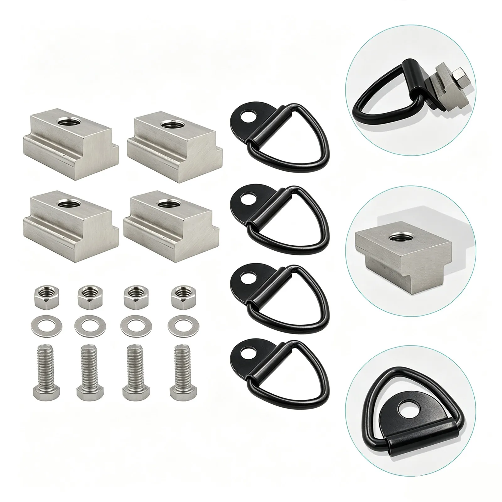 4Sets Heavy Duty T-Slot Kit Carbon Steel Tie Down Anchor for Truck Bed Trailer Flatbed Boat Dock Workshop Garage