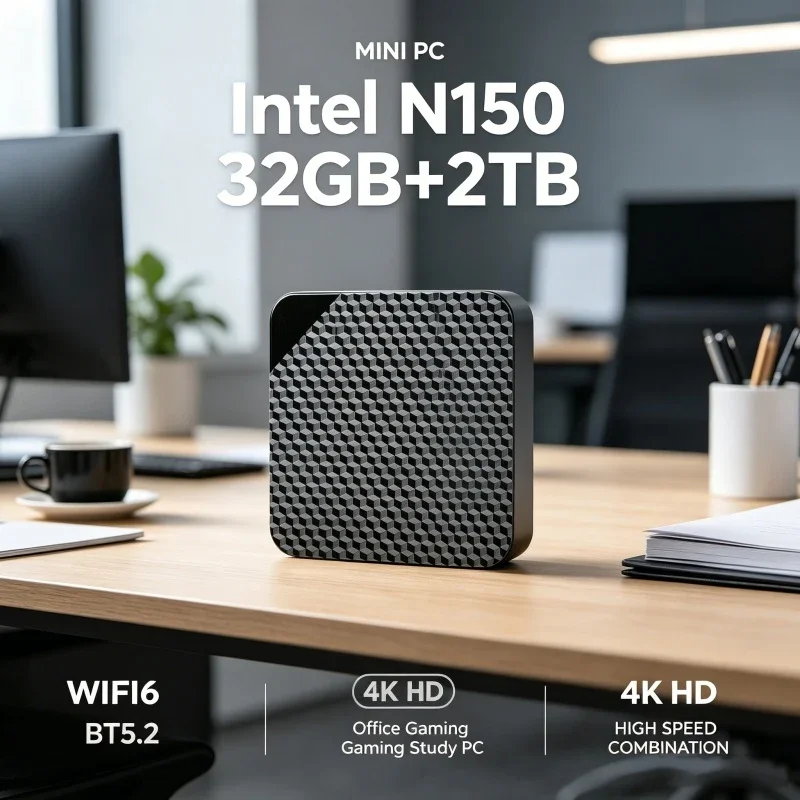 Intel Core N150 Mini PC 16GB+2TB SSD Ultra Small Desktop Computer WIFI 6 Bluetooth Mini Computer Business Home Game Windows 11