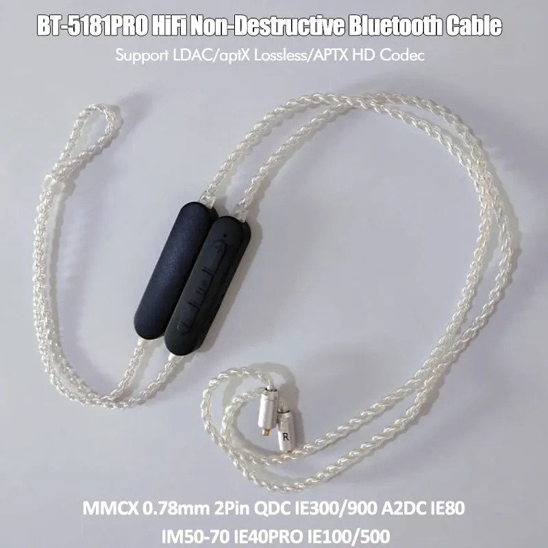 LDAC QCC5181 APT-X Lossless HiFi Cable 0.78/0.75 MMCX UE/QDC A2DC/IE80 IE300 IE900 IE100PRO LE-Audio Wireless Bluetooth5.4 Long