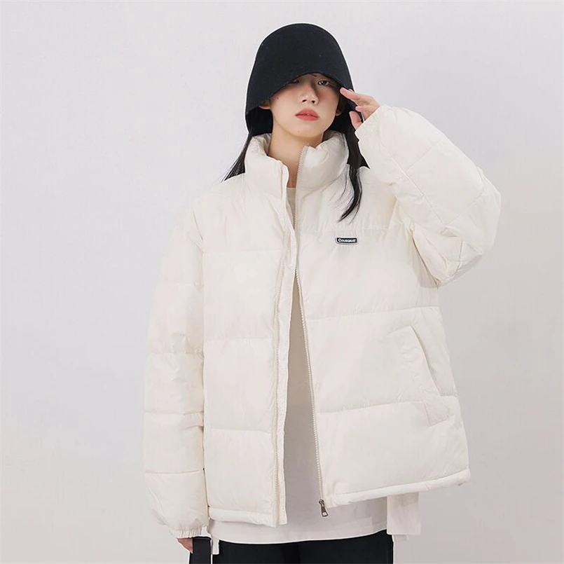 Jaket Puffer warna Solid wanita, pakaian luar musim dingin, tebal, hangat, mantel katun Mode Korea, pakaian luar Chic kasual longgar