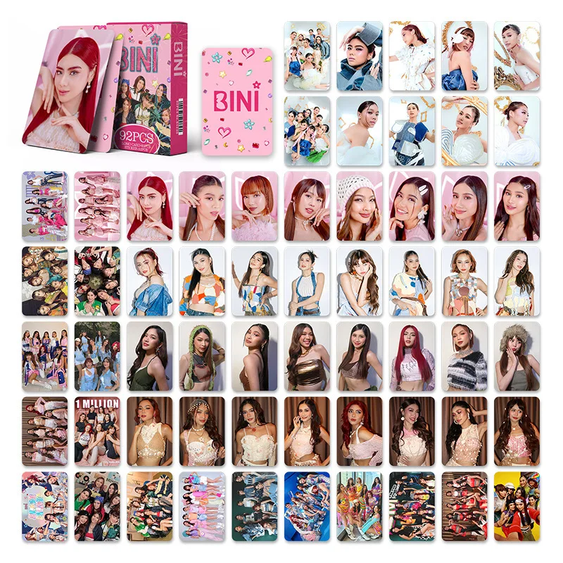 92 Philippine Girl Group BINI Collectible Supporting Small Cards, Stickers, Celebrity Double-Sided LOMO Cards