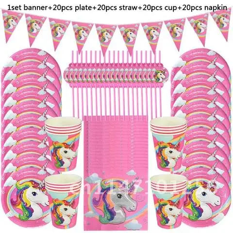 

81pcs Unicorn Party Supplies Disposable Tableware Set Paper Plate Cups Napkins Unicorn Birthday Party Decorations Baby Shower81