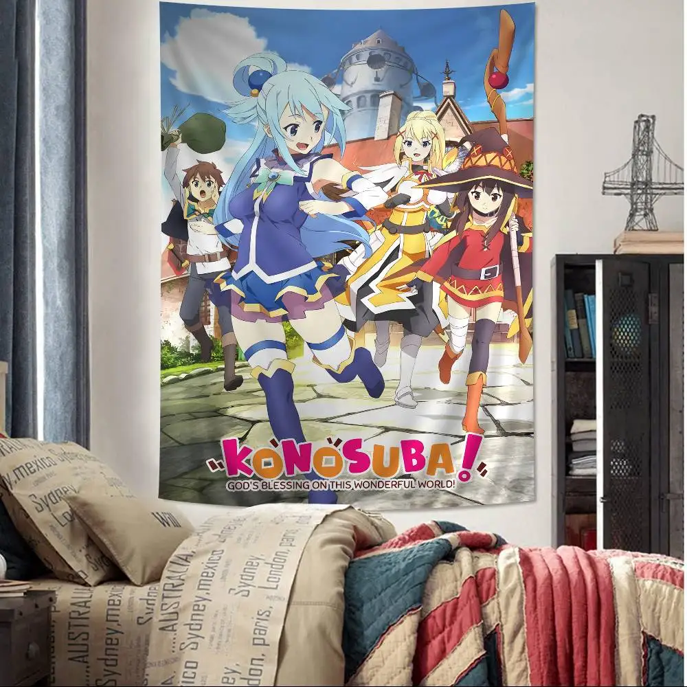 Konosuba Cartoon Animation Printed Large Wall Tapestry Art Science Fiction Room Home Decor Decor Blanket